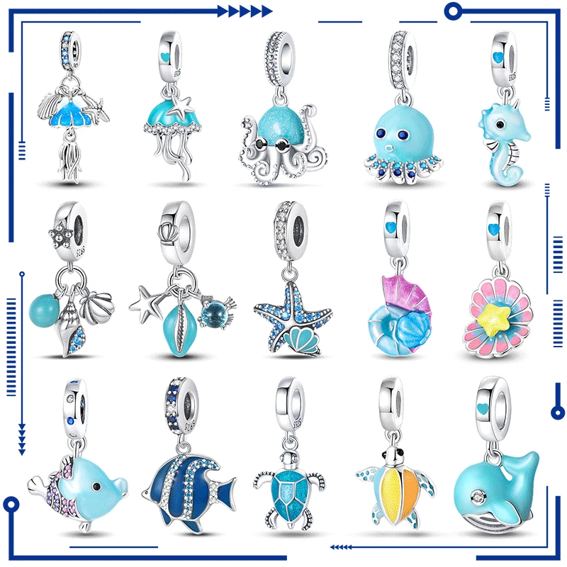 2023 New in Blue Sea Animal Glow Charm Beads Fits Pandora 925 Original Bracelet Silver Pendant Bead DIY Women Luxury Jewelry Hot