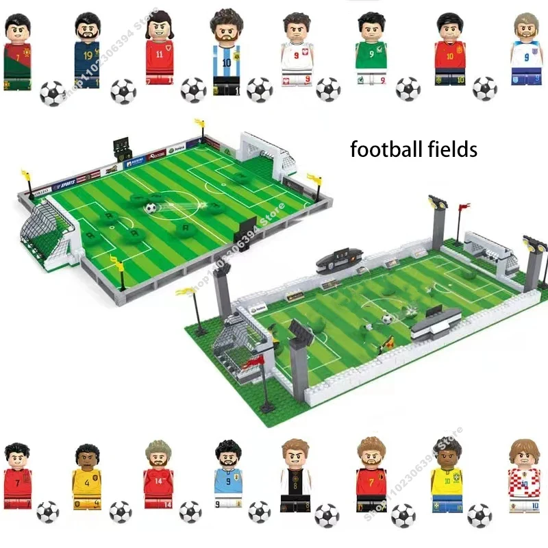 Soccer Field Building new blocks 2025 DIY Table Football Board Building Bricks Blocks Educational Toys Gift for Kid Famous Football stars