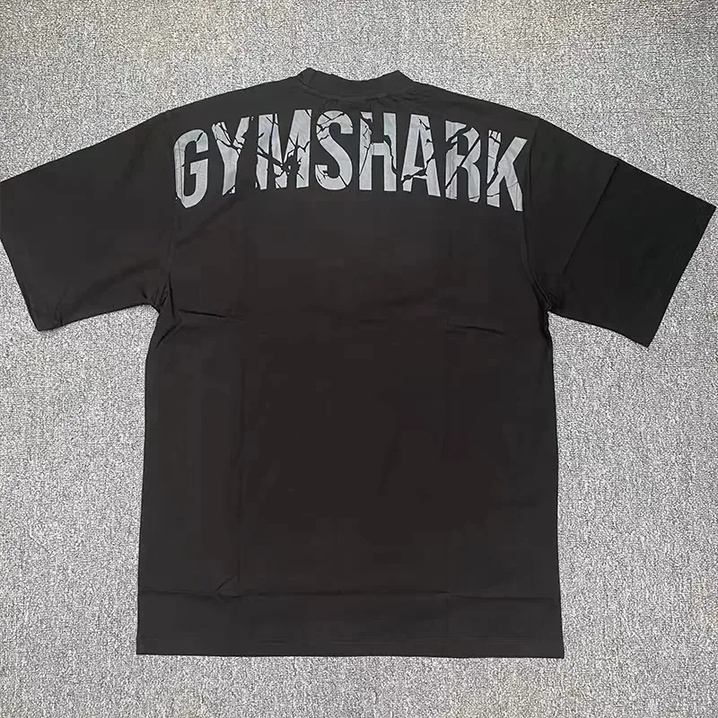 European and American Muscle Shark Street Fitness Gymshark Sports Shortsleeved Mens Tshirt Chris 100cotton Strength Loose Top 240518