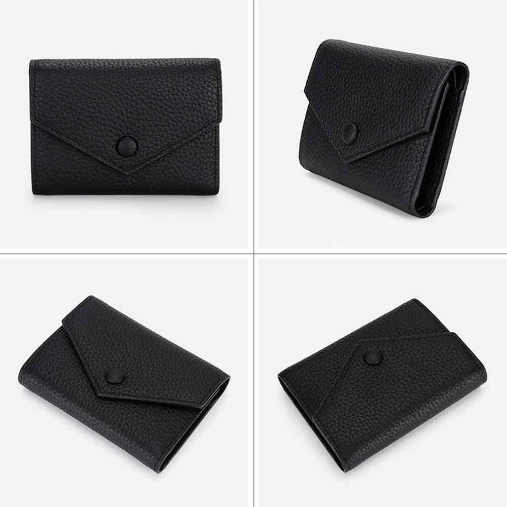 100% Genuine Leather Small Women Tifold Envelope Card Holder Purse Multipurpose Zip Coin Cowhide Short Lady Wallet