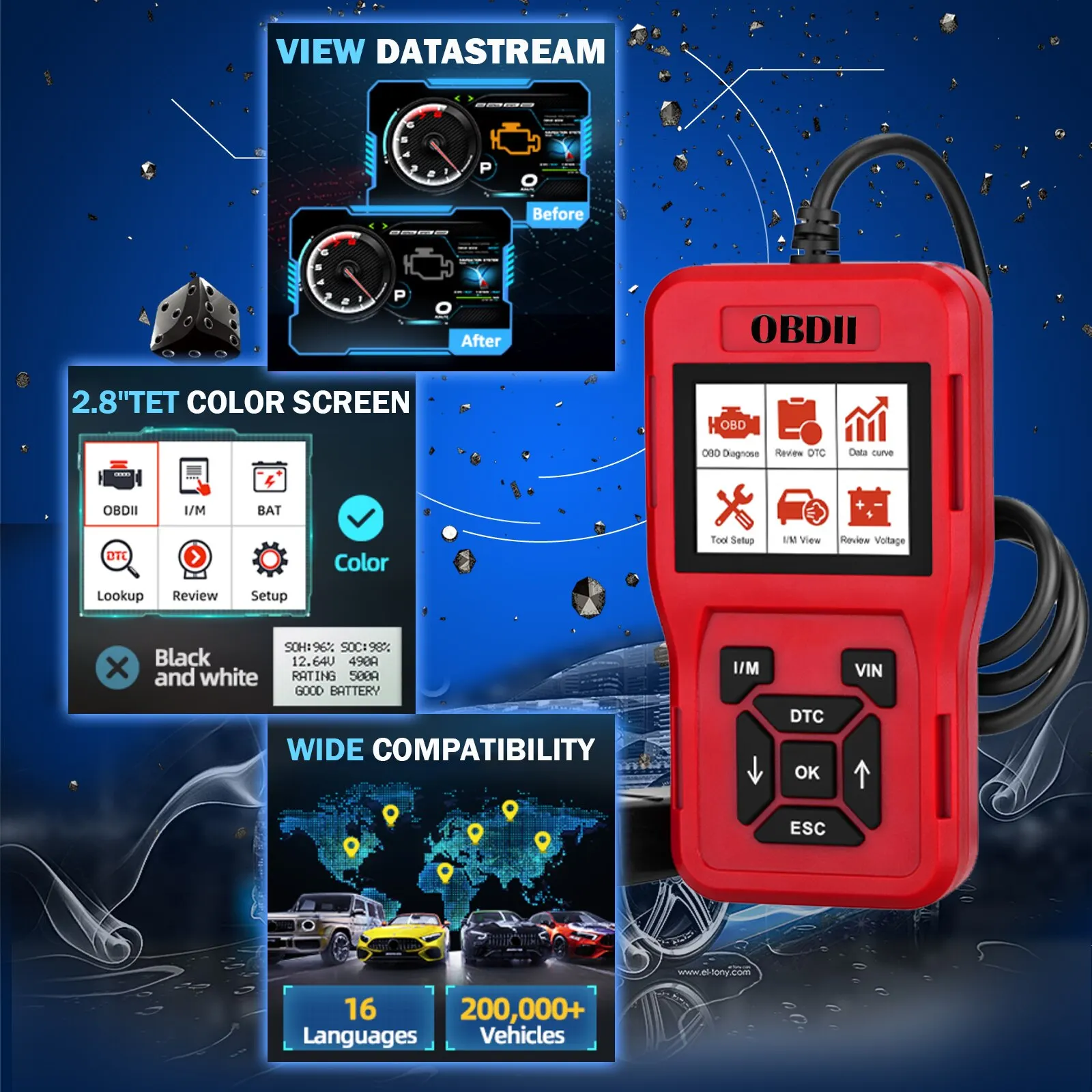 Car Fault Diagnosis Scanner OBD Diagnostic Instrument Car 8Languages Code Reading Card Detector Diagnostic Tool