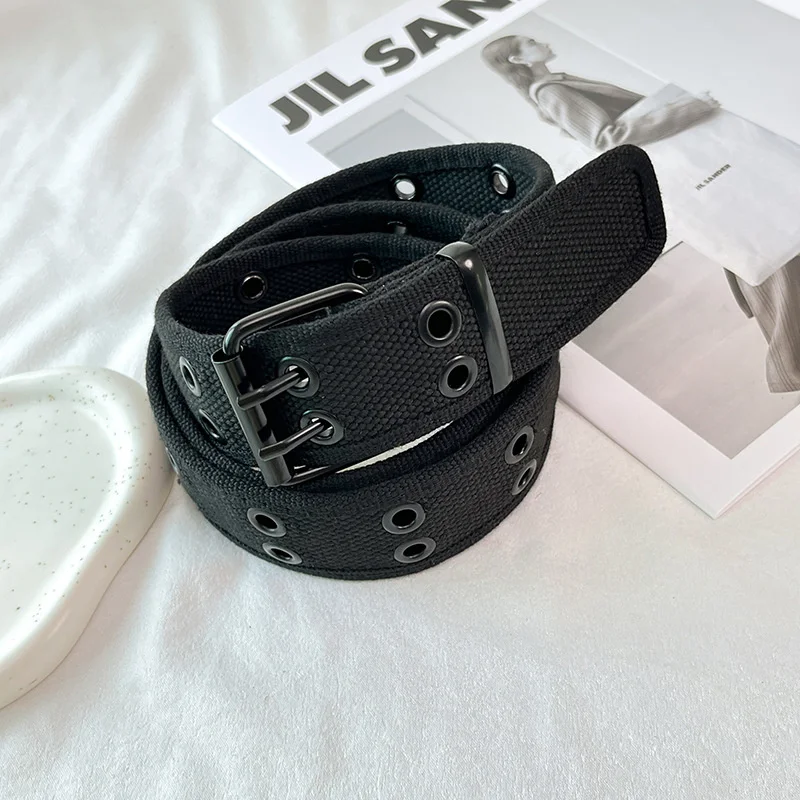 New 2025 Design Haruku Wide Waistband Canvas Web Double Grommet new Hole Buckle Belt Female Male Waist Strap Belts For Women Men