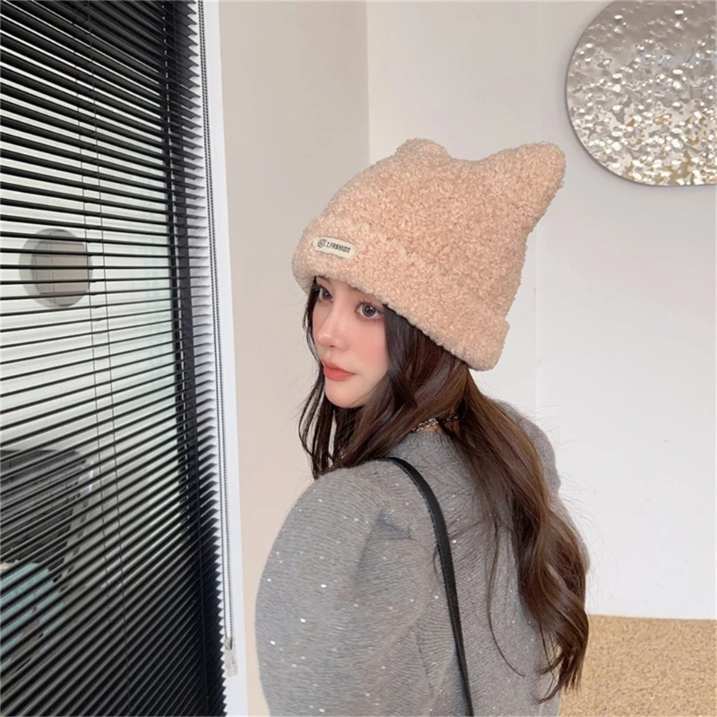 Devil 2025 Horn Hat Little Devil Hat Plush new Ear Hat Cute Funny Beanie Skullies Beanie Fleece Warm Ear Beanie Dropship