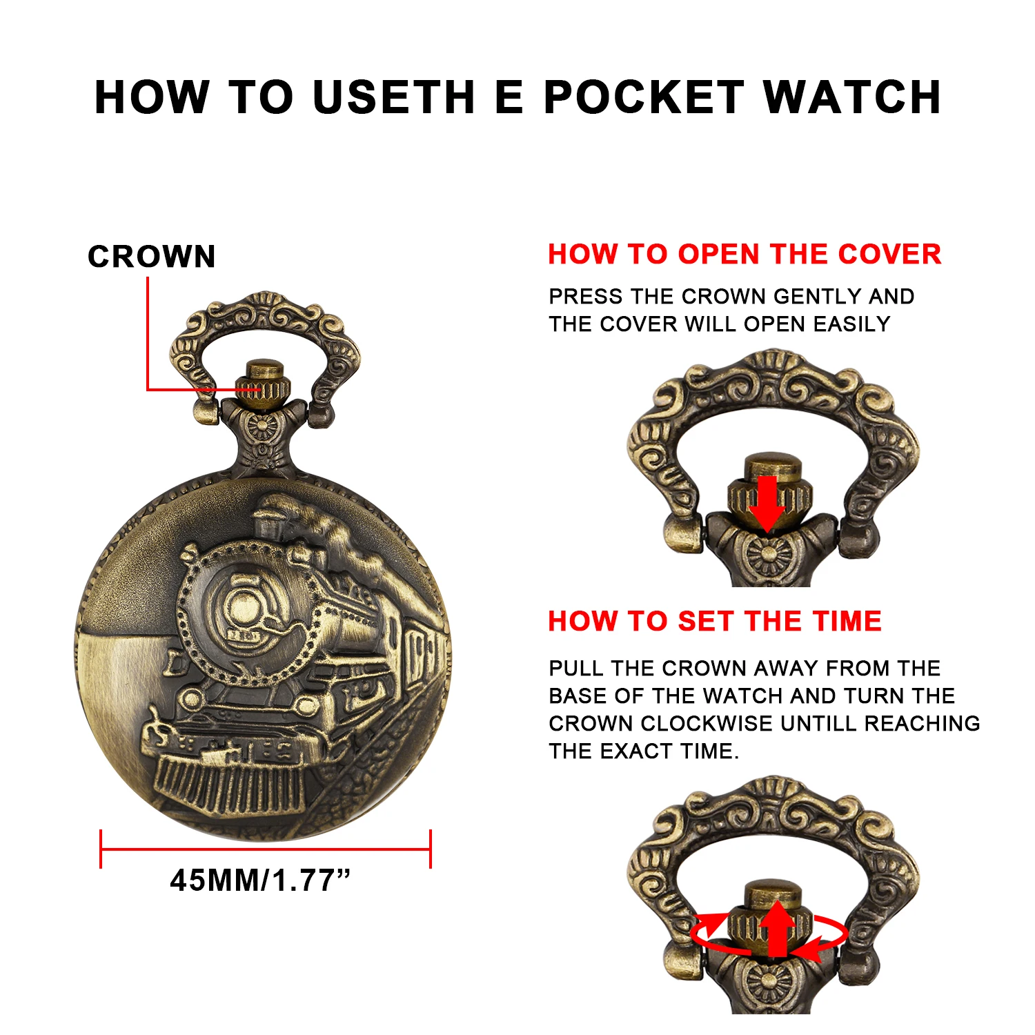 Arabic Numerals Display Bronze Train Locomotive Engine Quartz Pocket Watch Retro Punk Pocket Chain Clock New
