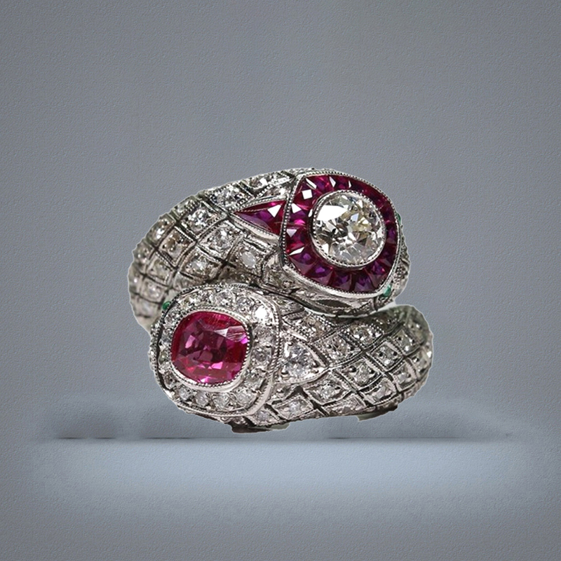 Antique Art Deco 925 Sterling Silver Ruby White Sapphire Ring Anniversary Gift Say Size 5 12