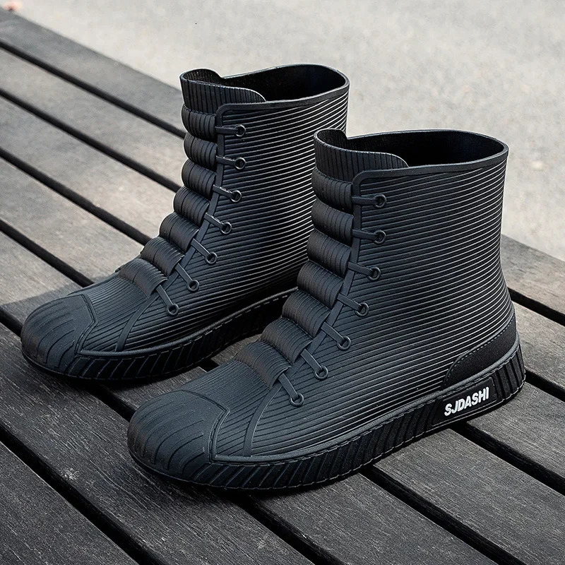 Fashion Mens Rain Boots Rubber Gumboots Slip on Mid-calf Waterproof Working Boots Comfort Red Non-slip Fishing Shoes for Men 240524