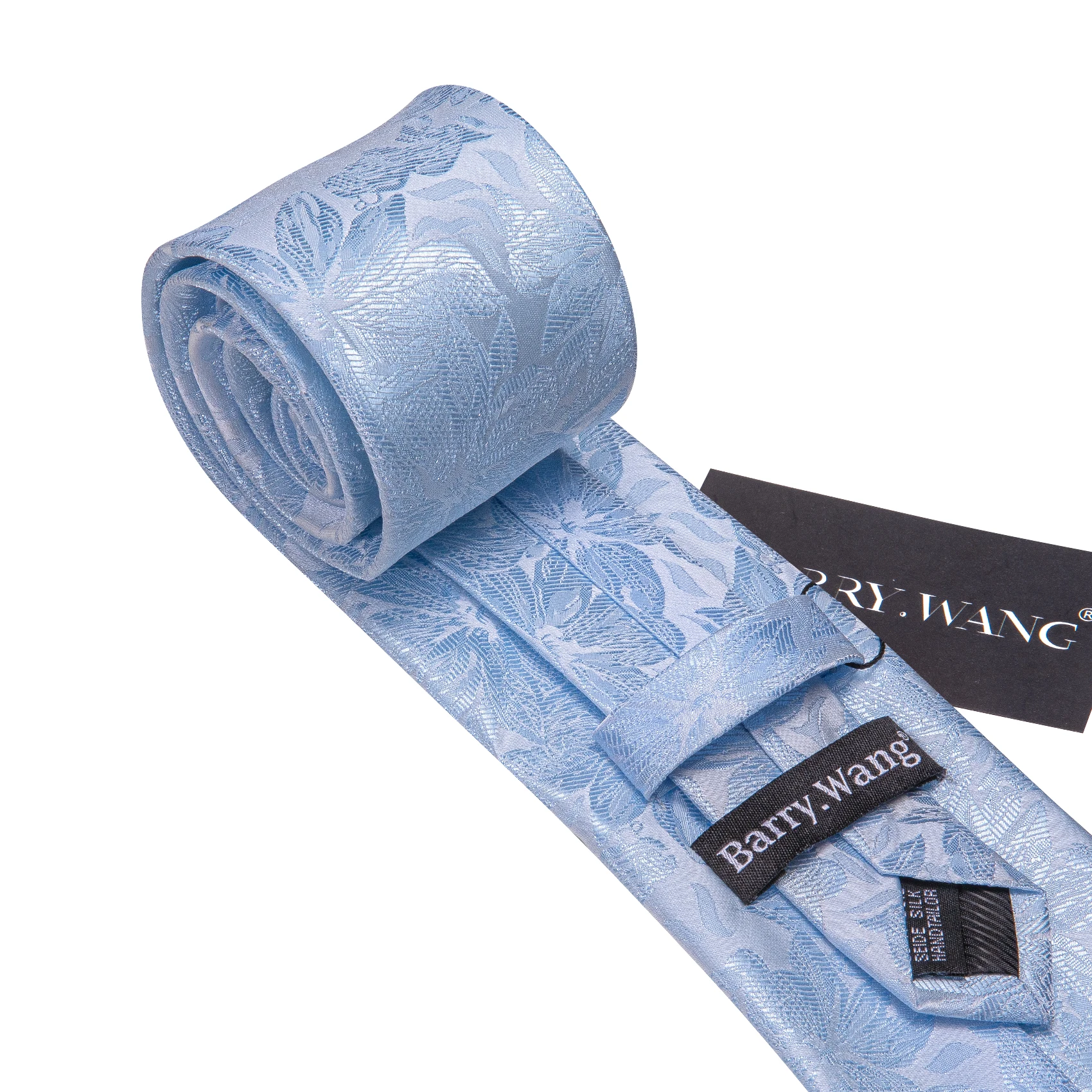 High Quality Light Blue Floral Silk Tie For Men Classic Jacquard Woven Handkerchief Cufflinks Sets Wedding Party Barry.Wang 6530