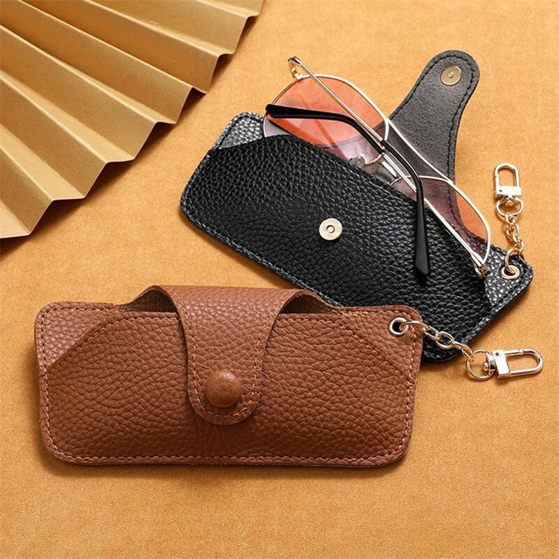 Portable PU Leather Glasses Case Retro Handmade Sunglasses Storage Box Simple Solid Color Lanyard Hanging Eyewear Bags Organizer