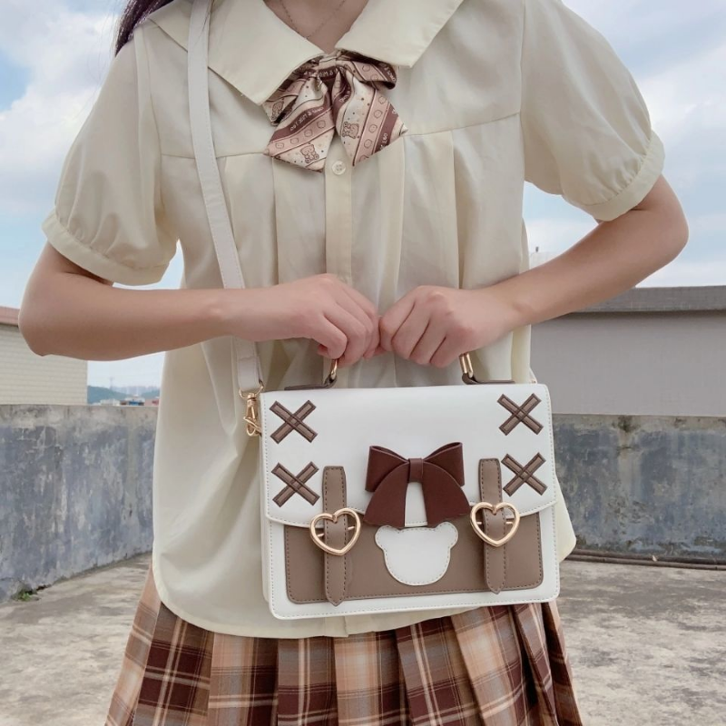 Japanese Lolita Bow Heart Handbags Korean All Match Kawaii Crossbody Jk Bag 2024 New Ins Sweet Shoulder Women Y2k Aesthetic