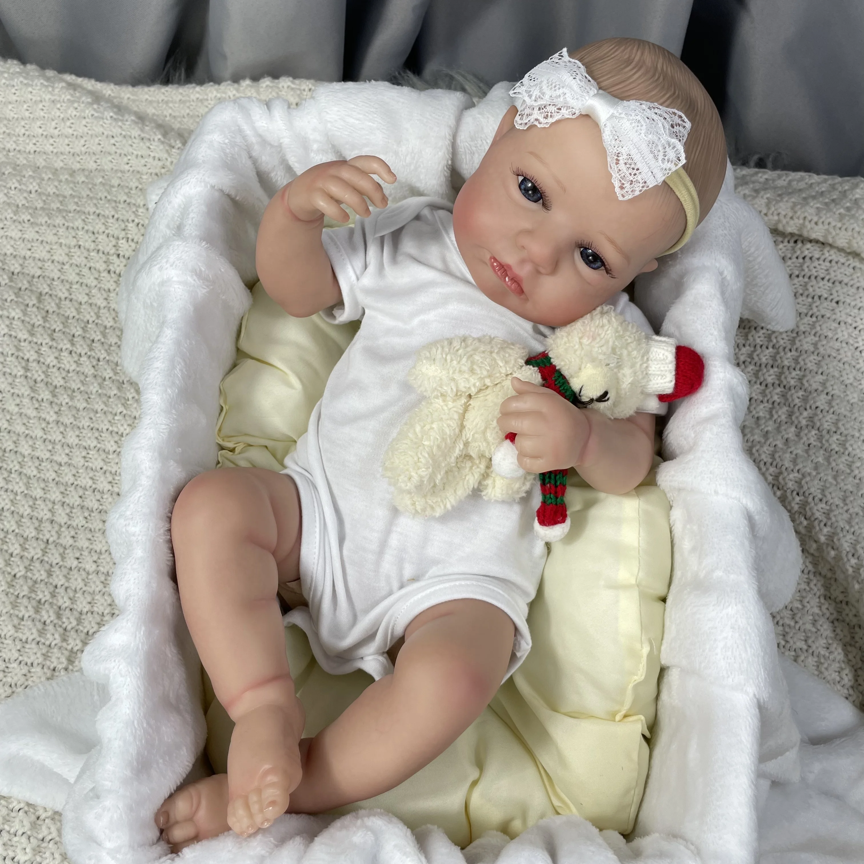 50CM Already Painted Finished Reborn Baby Doll LouLou Awake Newborn Baby Size 3D Skin Visible Veins Collectible Art Doll