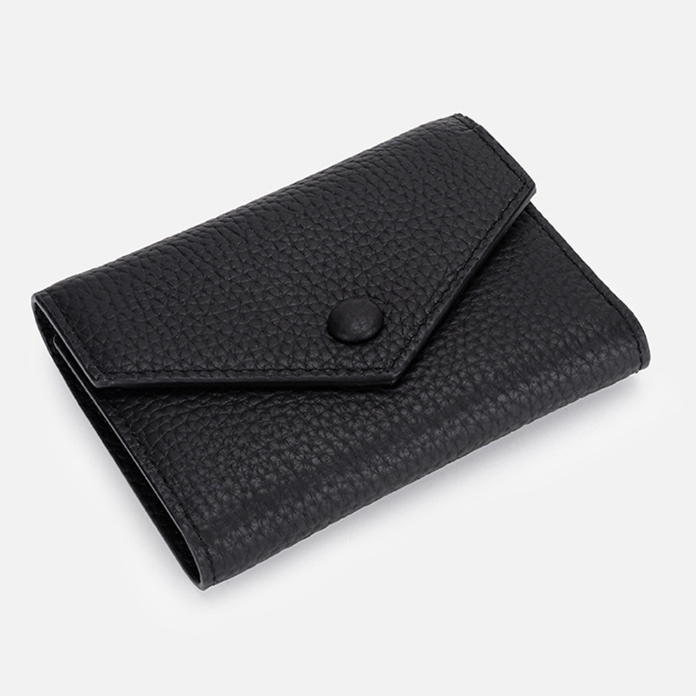 100% Genuine Leather Small Women Tifold Envelope Card Holder Purse Multipurpose Zip Coin Cowhide Short Lady Wallet