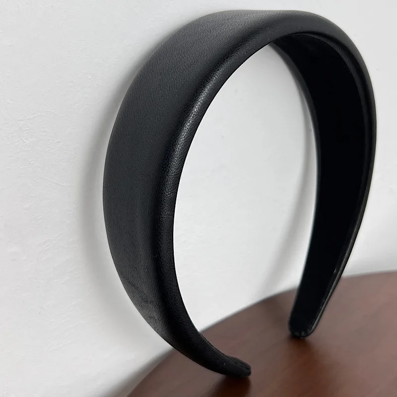 High Quality Women PU Leather Thick Sponge Wide Hairbands Wide Sponge Padded Simple Hair Hoop Band Bezel Hair Accessories