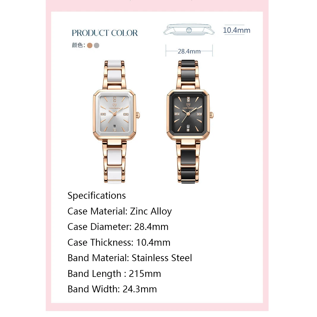 2023 Ceramics Elegant Watch for Women Luxury Brand Waterproof Square Black Ladies Wristwatches Relogio Feminino