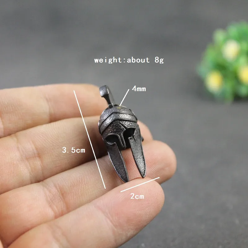 black Ancient Greece Spartan Warrior Scar Helmet Umbrella Rope Knife Bead Jewelry DIY Paracord Keyring Lanyard Pendant Accessory