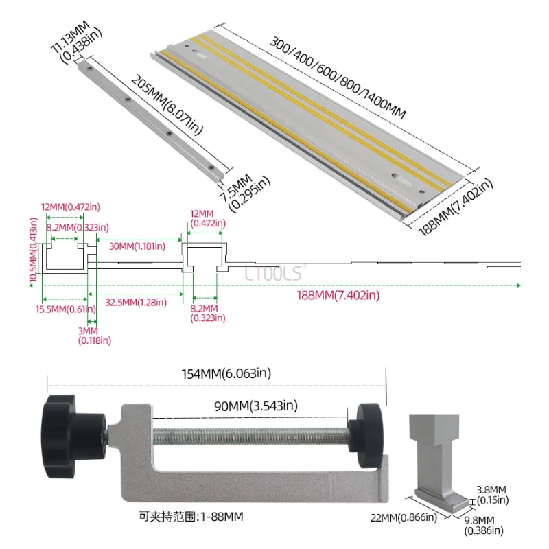 Track Saw Track Guide Rail Aluminum Extruded Guided Rails for Electric Circular Saw Track Straight Cut DIY Woodworking Tools