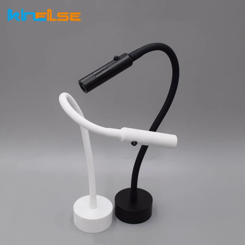 LED Flexible Hose Wall Lamp 1W 3W Book Reading Study Bedside Light Hotel Headboard Flexible Gooseneck Mini Spotlight With Switch