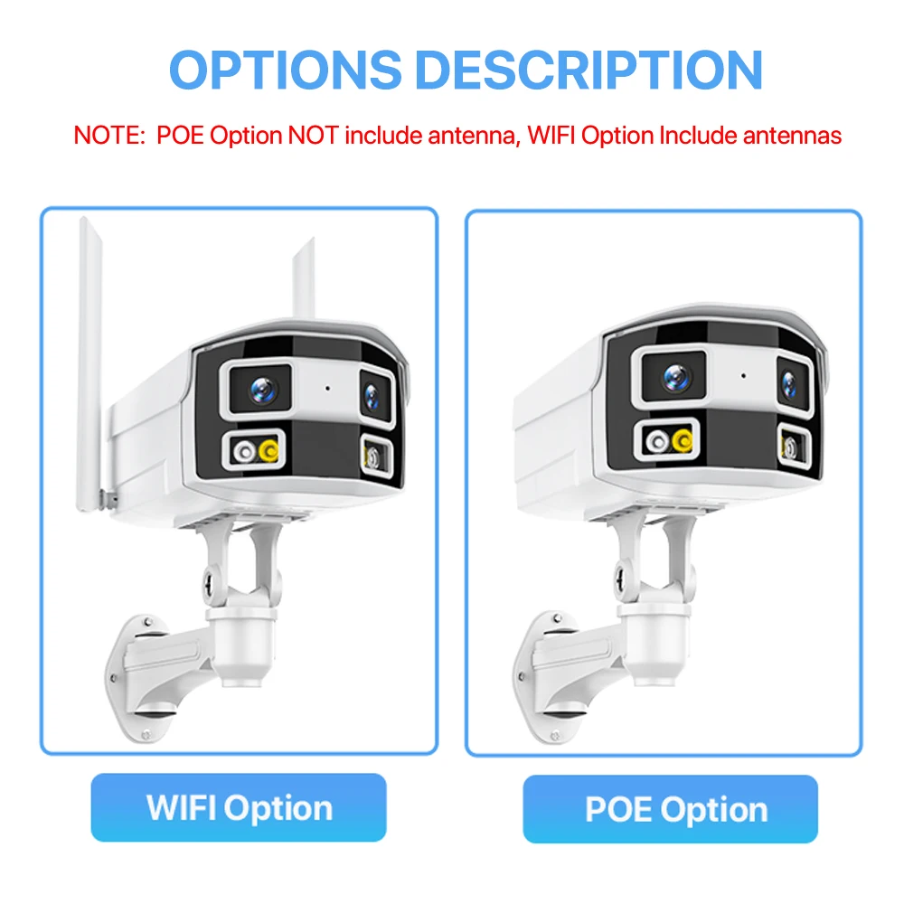4K Dual Lens IP Camera Outdoor 180° View Angle Panoramic Security Camera 4MP HD Human Detect WIFI Camera POE Surveillance iCSee