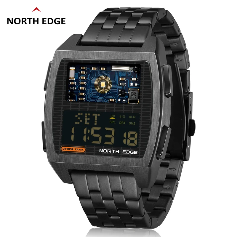 NORTH EDGE 2022 Men's Digital Watch new Retro Industrial Metal Style Waterproof 50M 2025 Sport Watches For Men World Time reloj de hombre