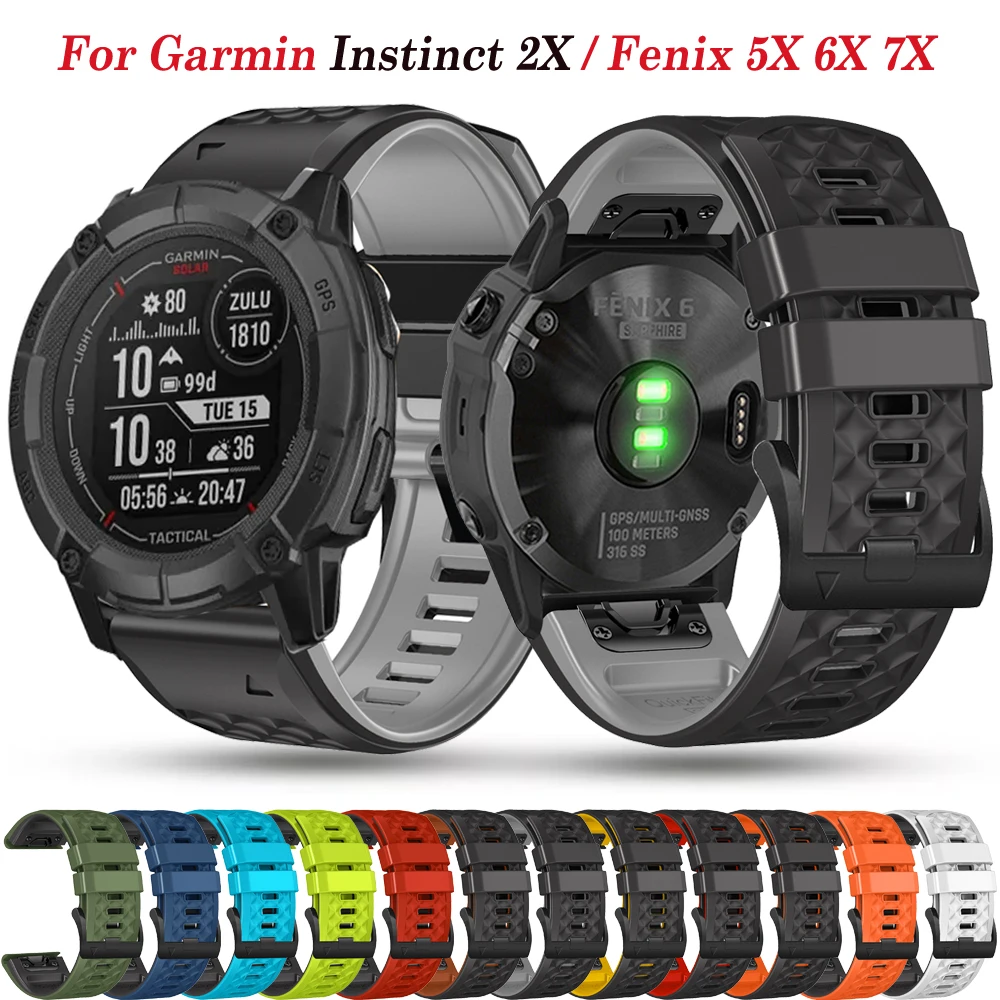 26/22mm Belt Strap For Garmin Instinct 2X Solar Watchband Silicone For Garmin Fenix 6X 6 Pro 5X 5 Plus 7X 7 3HR EasyFit Bracelet
