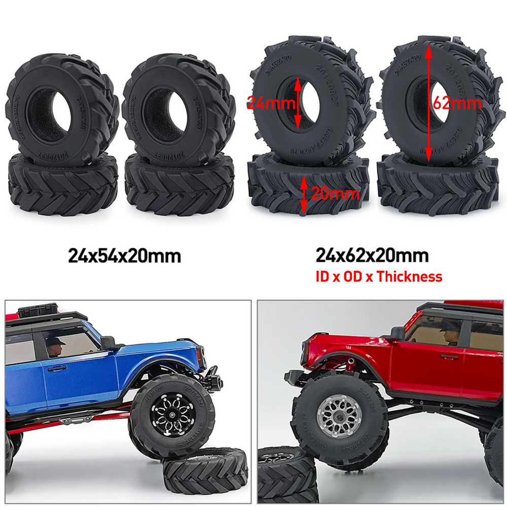 YEAHRUN 4PCS 1.0" Rubber Tyres Mud Terrain Wheel Tires for 1/24 Axial SCX24, 1/18 TRX4M RC Micro Crawler Car Parts
