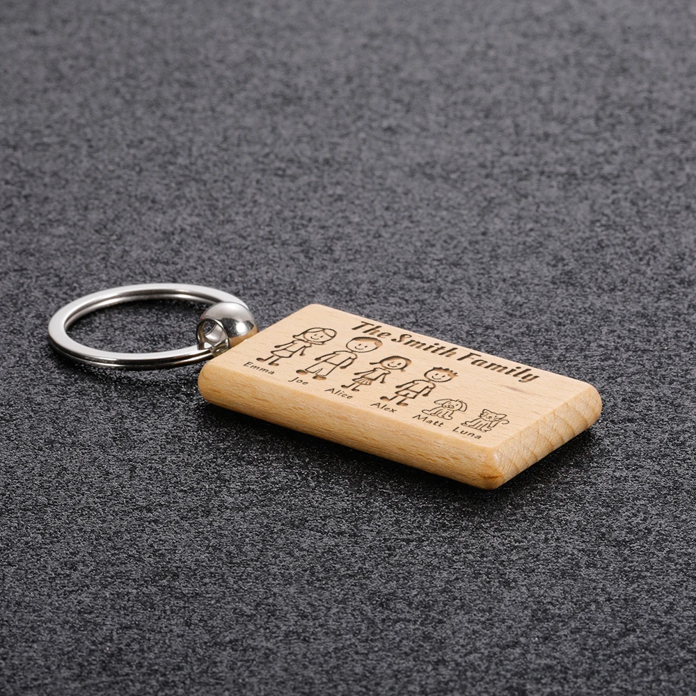 Custom Wooden Keychain Personalized Engraved Cute The Smith new Family For Parents Children Bag Charm Families 2025 Member Gifts Keyrings