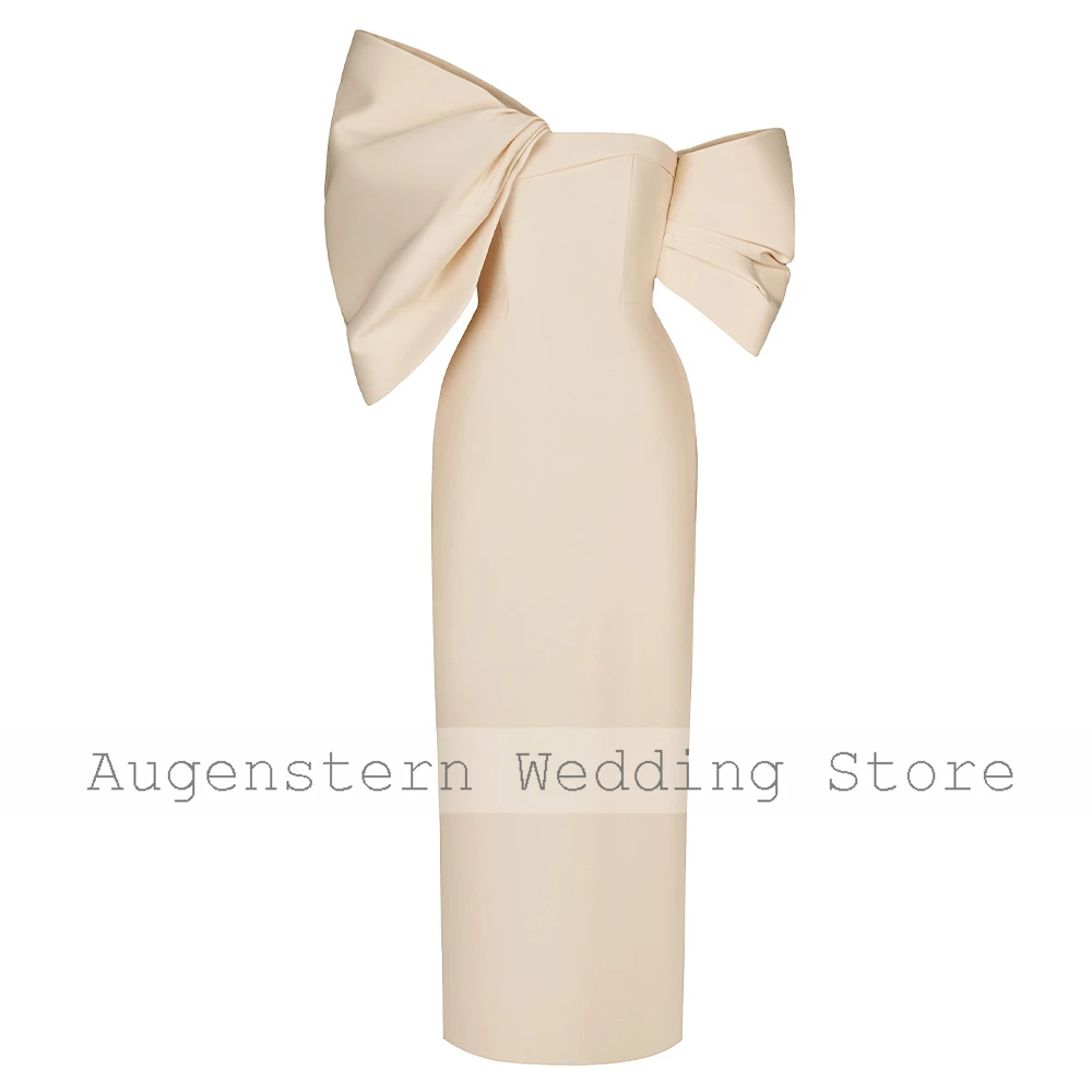 Elegant Cocktial Gowns for Women 2023 Off the Shoulder Tea Length Cocktail Dresses Midi Champagne Sheath Simple Party Dress