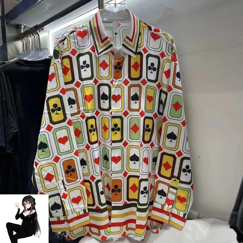 Colorful Poker Style Pattern Striped Hawaiian Loose Shirts Men Women Summer Holiday Seaside Clothes 240523