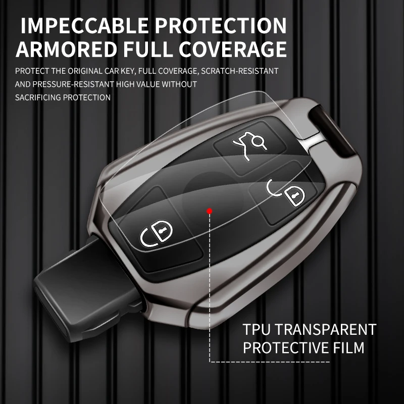 Metal Leather Car Key Case Cover Fob for Mercedes Benz A C E S G Class GLC CLE CLA GLB GLK GLS W177 W205 W212 W213 W222 X167 AMG