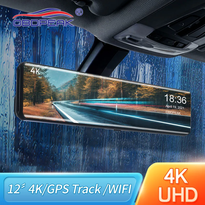 OBDPEAK H6 12" Car DVR 4K 3840*2160P Dash Cam WIFI GPS 415 Rear View Mirror 1080P 2025 Car Camera new Video Recorder Park Monitor