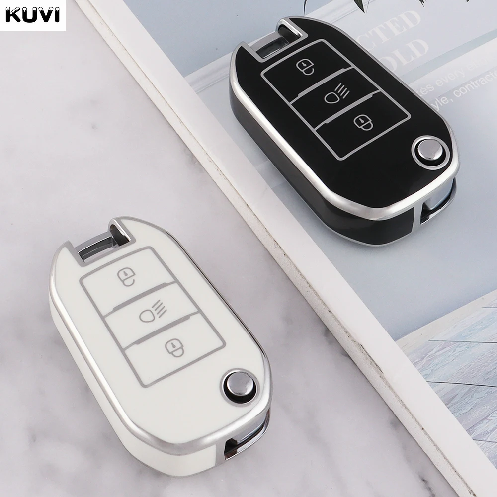 TPU Car Flip Key Case Cover Shell Fob For Peugeot 208 3008 308 508 408 2008 307 4008 For Citroen C4 C3 C6 CACTUS C8 Accessories