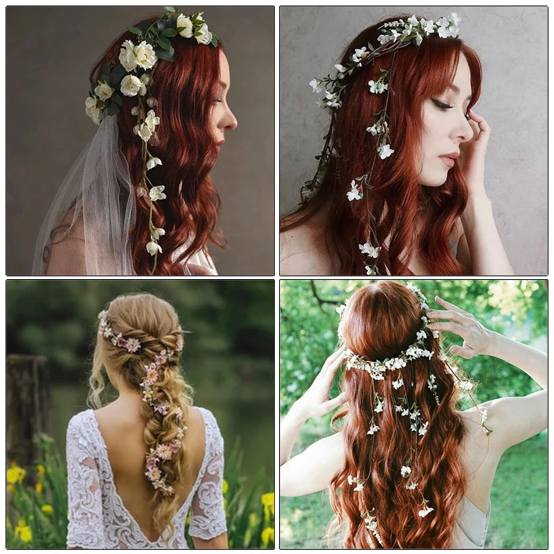 AWAYTR Women Girls Vine 2025 Flower Headband Bride Flower Crown Hairband Hair Accessories new Wedding Party Spring New Wreath Headwear