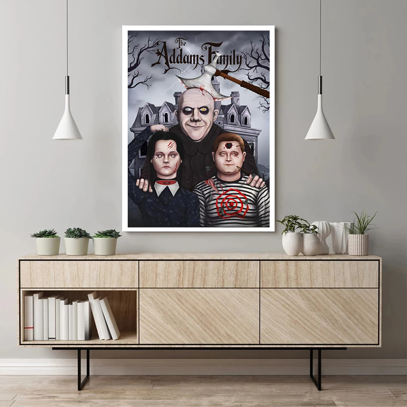 Addams Poster Classic Family Warm Horror Movie Wall Art Posters Pictures Canvas Painting for Coffee House Bar Living Home Decor
