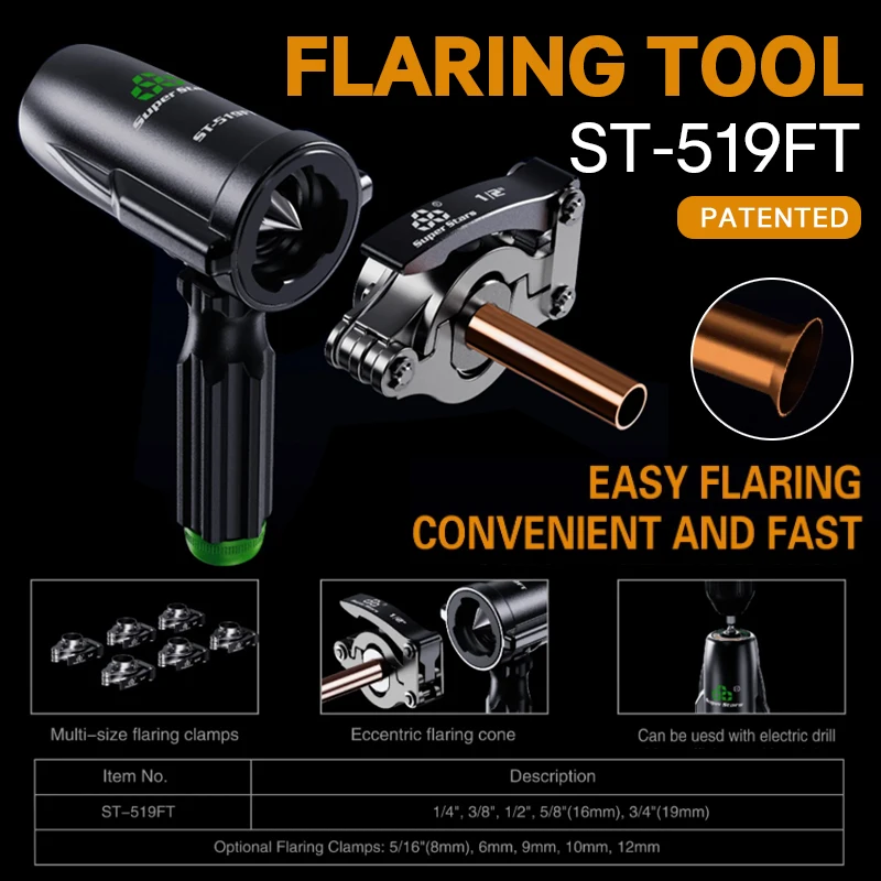 DSZH ST-519 Copper Pipe Expander Set Air Conditioner Metric Reamer Flare Tool Pipe Flaring Tool Set Tube Hand Electric Drill Dua