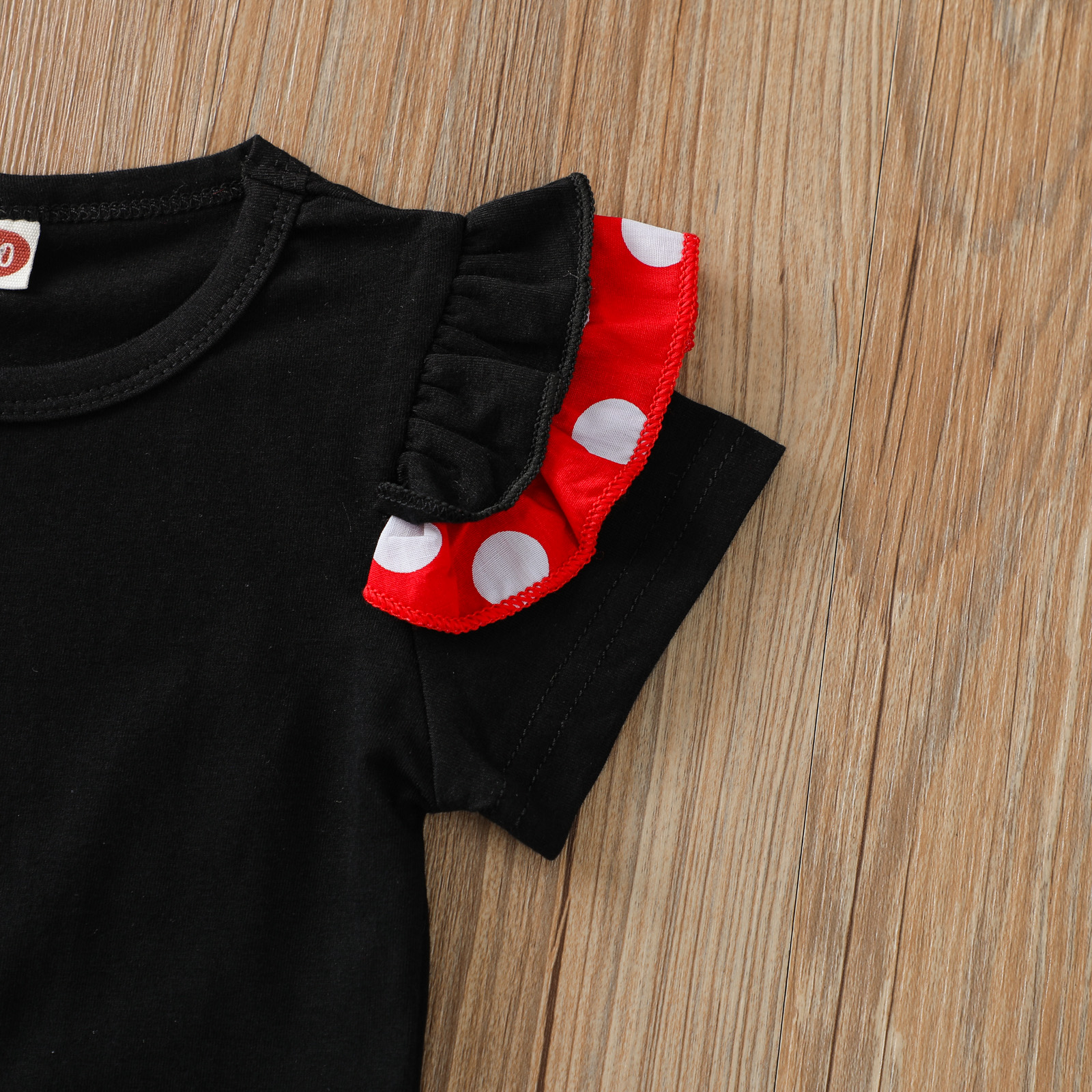 3-delige Meisjesset Kinderkleding Met Korte Mouwen En Bolletje Jarretelrok En Strik Hoofdband