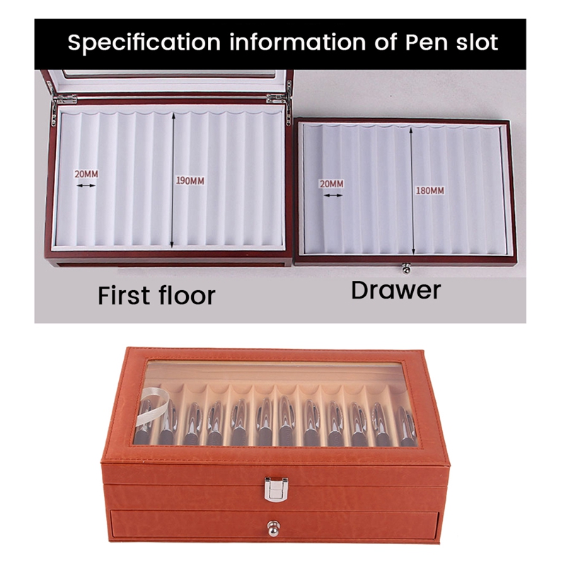 2025 24 Slots new Wooden Pen Display Storage Box 2 Layer PU Pen Case Fountain Pen-Collector Jewelry Organizer