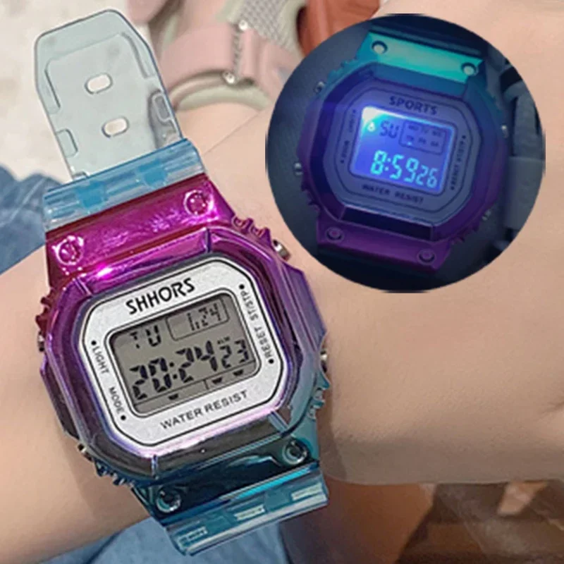 Digital Wristwatches for Men Women Dazzling Electroplate Electronic Watches Students Multi-functional Waterproof Luminous Watch