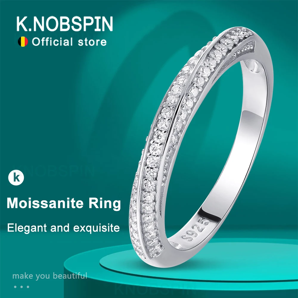 KNOBSPIN D VVS Original Moissanite Rings for Women Men 1mm Lab Diamond Wedding Eternity Band Jewelry s925 Sterling Sliver Ring