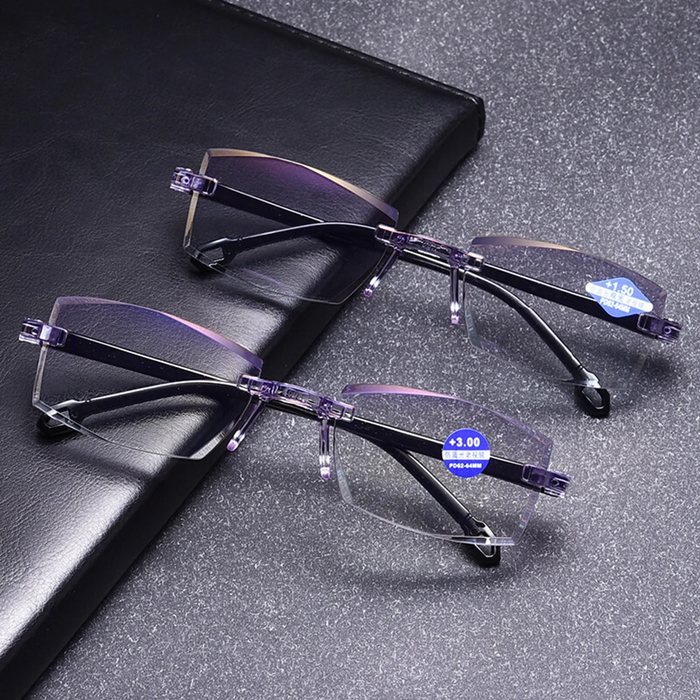 Automatic Zoom Reading Glasses Women Men Diamond Cut Edge Presbyopia Glasses Diopter +1.0 To +4.0 Anti Blue Light Glasses Gafas