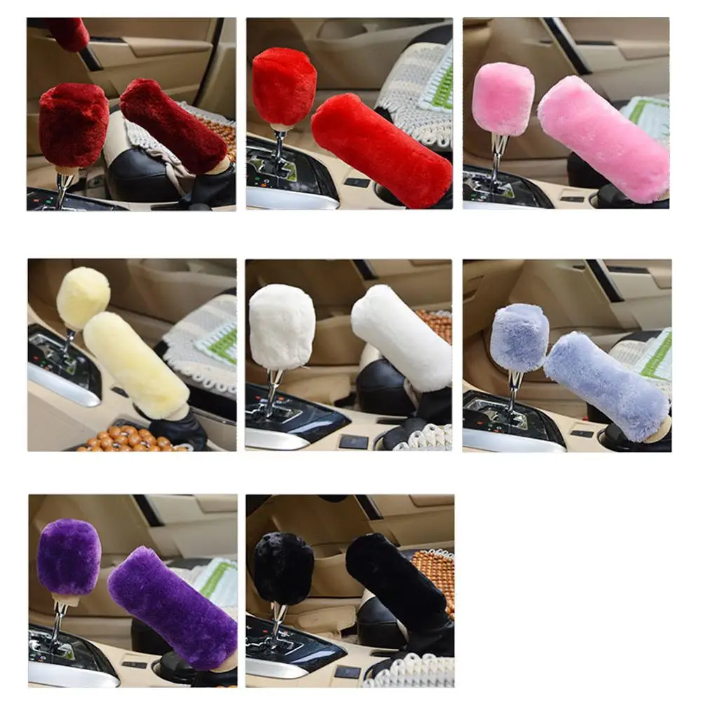 2Pcs Car Handbrake Grip Covers Gear Shift Knob Cover Handle Plush Sleeve Soft Warm Hand Brake Car Accessories for Girls