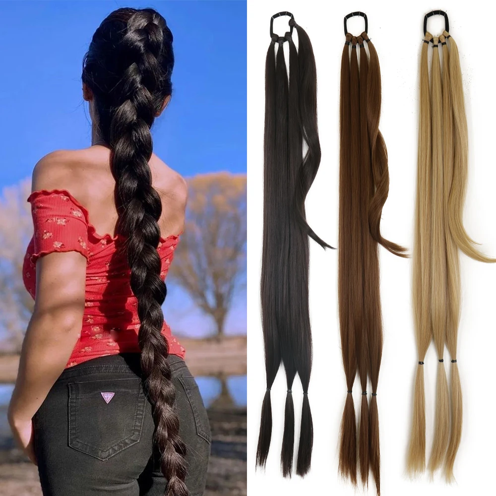 HAIRSTAR 34inch 2025 Long Straight Wrap Around Hair Extensions Ponytail Synthetic new Hair Piece DIY Braided Ponytail