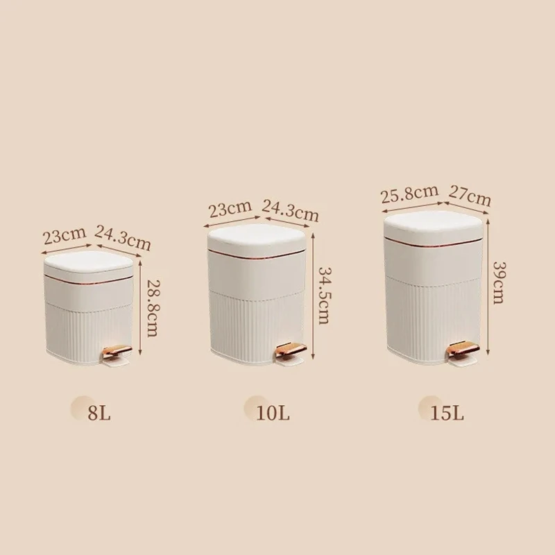 8/10/15L Light Luxury Trash Can with Lid Pedal Type Recycling Garbage basket For Large Capacity Kitchen Bathroom Trash Bin