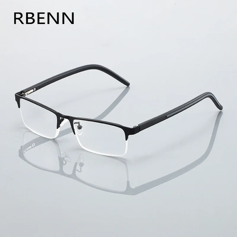 RBENN 4 Pack Blue Light Blocking Reading Glasses Men Metal Rectangle Half Frame Eyewear with Spring Hinge Computer Readers +1.75