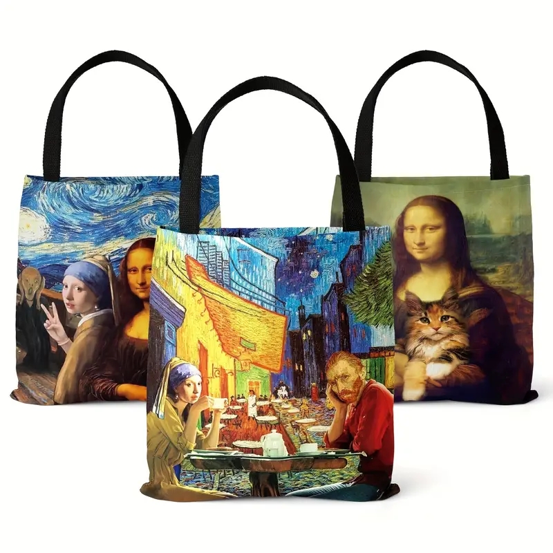 Canvas Bag Van Gogh Series Canvas Bag Oil Painting Starry Night Sunflower Apricot Flower Coffee Holder Handbag