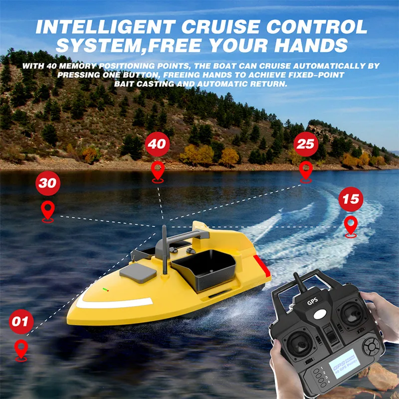 500M GPS Positioning Large High Speed Remote Control Bait Boat 40GPS 2KG LCD Display Screen Independent 3Hopper RC Fishing Boat