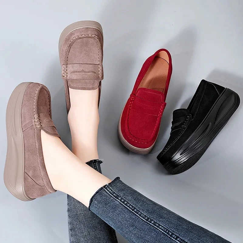 2023 New Spring Autumn Shoes Woman Platform Genuine Leather Women Flats Thick Sole Women's Loafers Moccasins Female Shoes