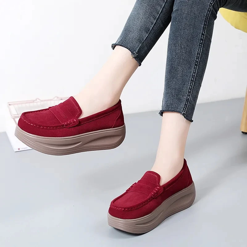 2023 New Spring Autumn Shoes Woman Platform Genuine Leather Women Flats Thick Sole Women's Loafers Moccasins Female Shoes