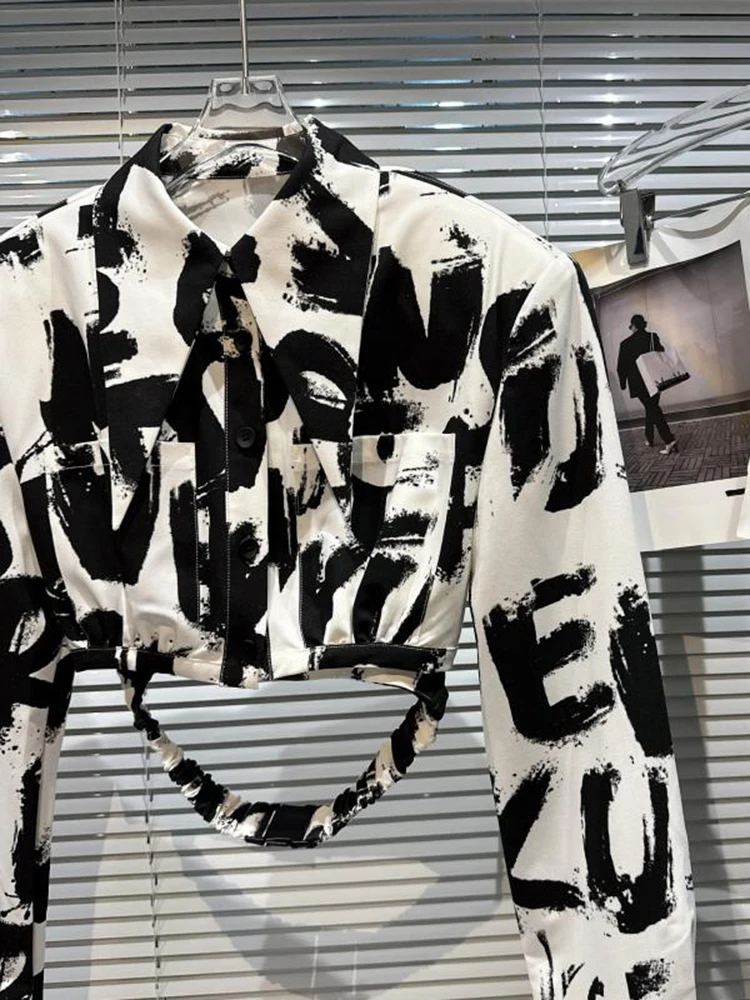 DEAT Constant Color new Letter 2025 Design Jacket Women's High Street Waist Bandage Long Sleeve Short Coat Trend 2023 Spring New 11XX1254