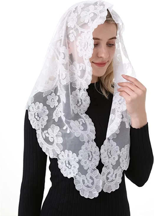 new Triangular Embroidery Lace Veil 2025 Women Head Covering Muslin Veil Lace Mantilla