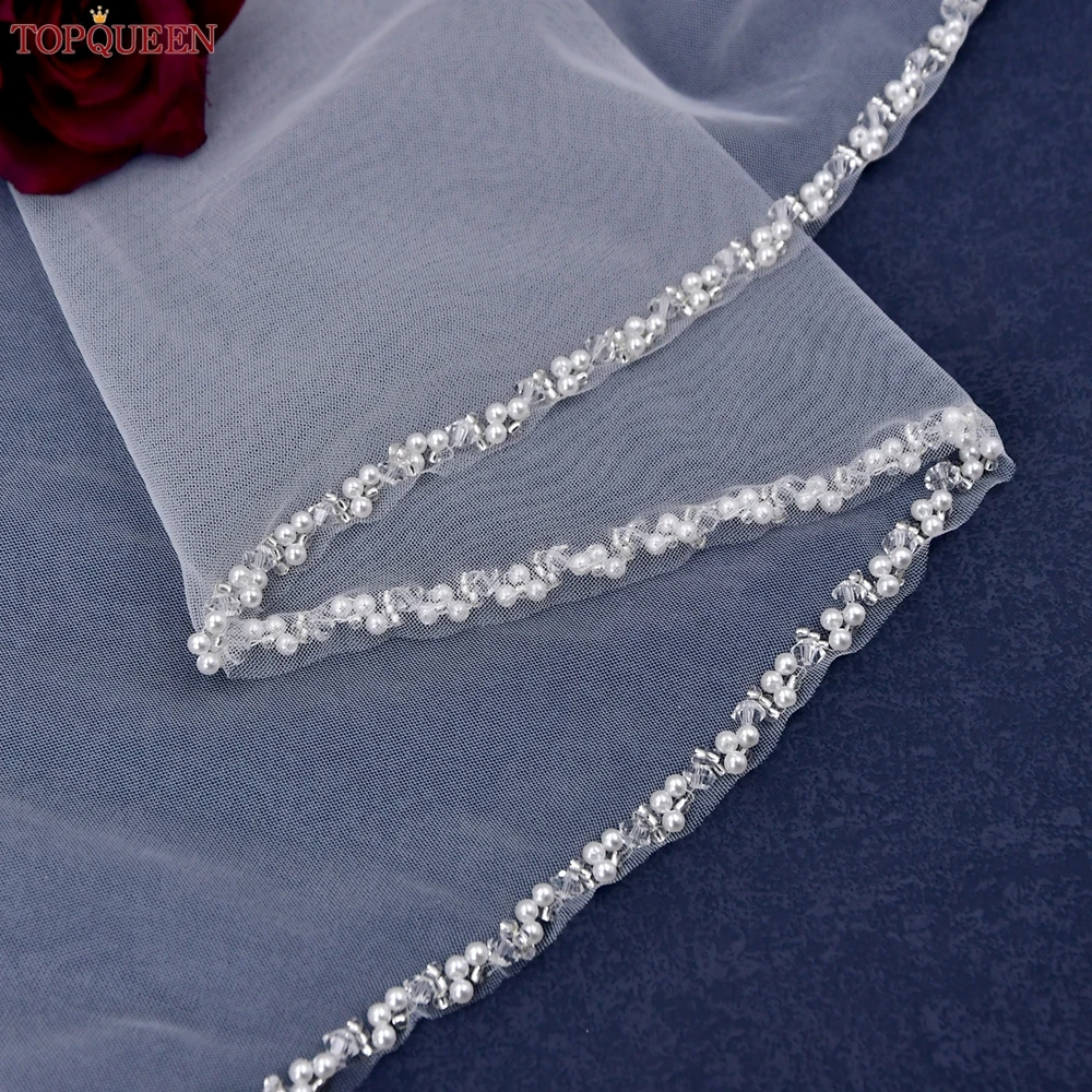 TOPQUEEN new V175 Crystal Edge Wedding 2025 Veils for Bride Bridal Veils with Rhinestones Cathedral 2023 1 Tier Wedding Hair Accessories