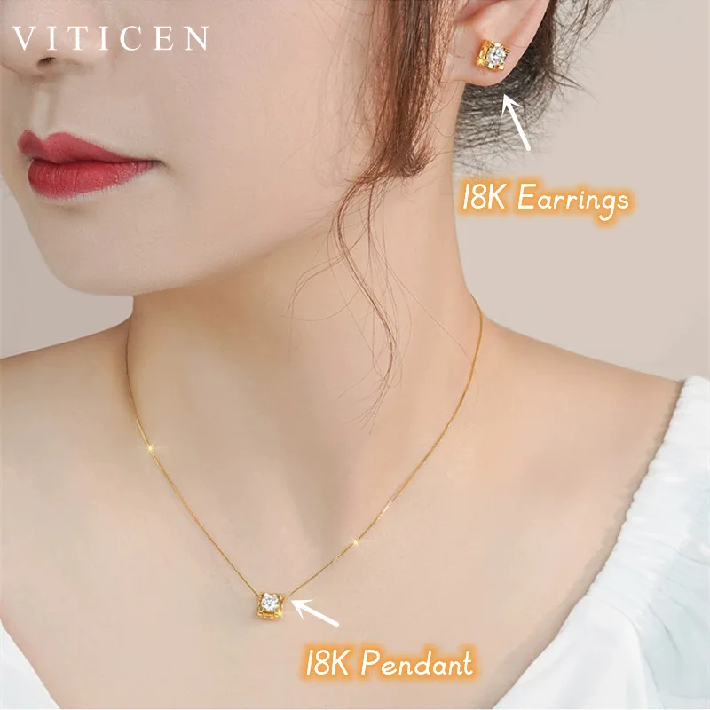 VITICEN Real 18K Gold Authentic AU750 Pendant Necklace Earrings Moissanite Diamond Shining Gift Fine Jewelry For Woman Wife